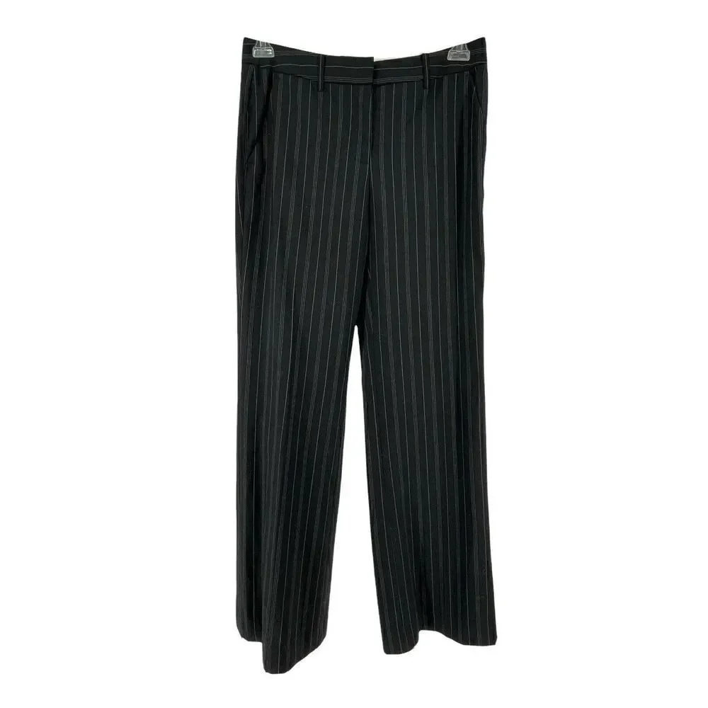 Michael Kors Dress Pants Black Wool Blend Trousers Pin Stripe Womens Size 6 Chic